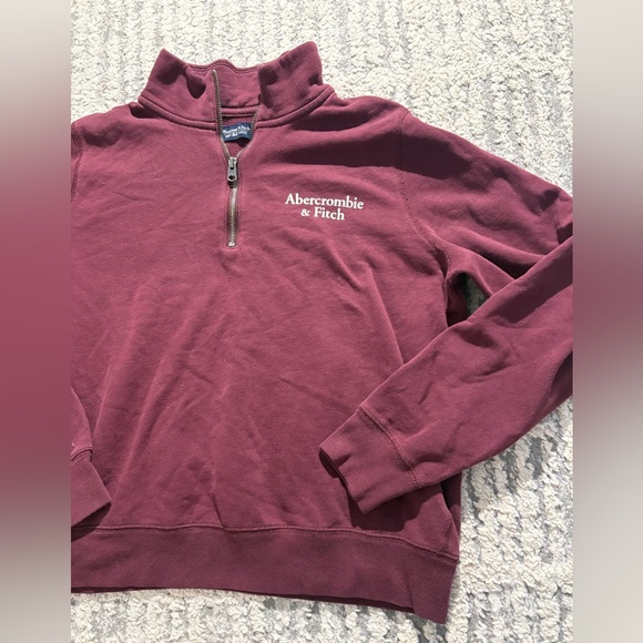 Abercrombie & Fitch maroon red quarter zip jacket fleece size XL - Picture 2 of 5